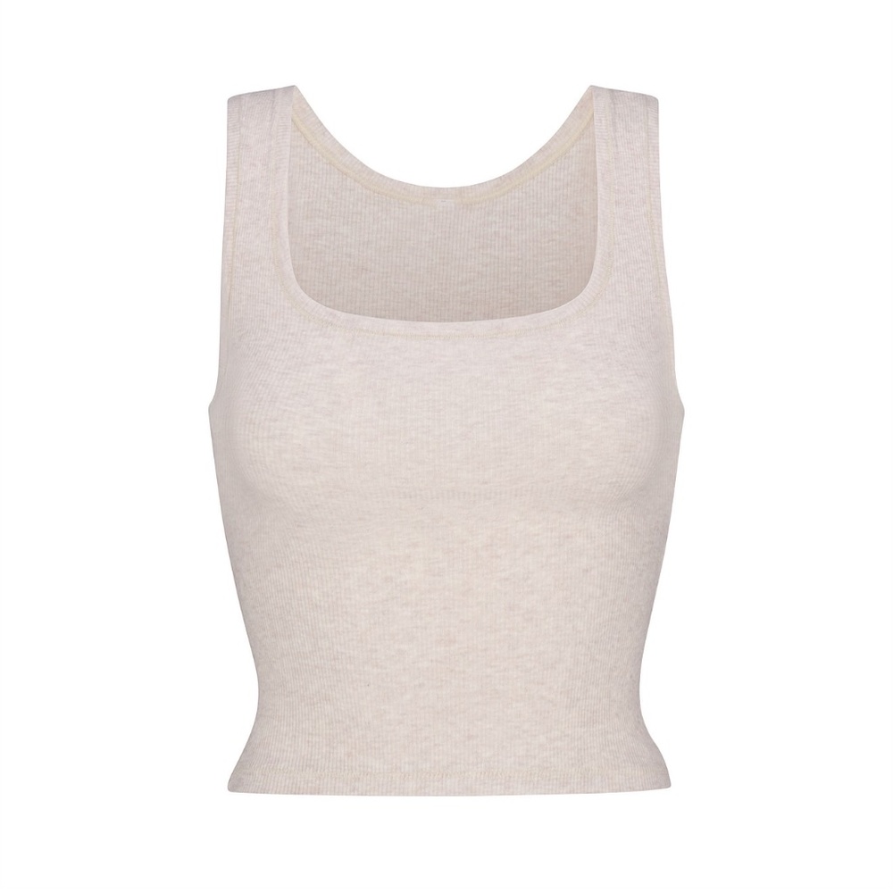 SKIMS Ribbed Square Neck Tank Top in Light Cream